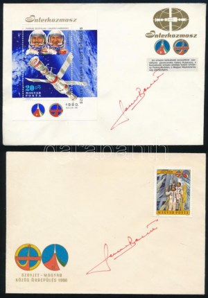 1980 Farkas Bertalan (1949-) űrhajós aláírásai 2 db Interkozmosz FDC-n / 1980 Astronaut Bertalan Farkas (1949-...