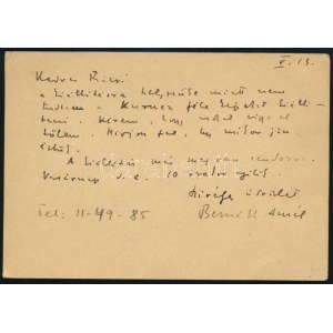 1940 Bernáth Aurél Kossuth-díjas festő által írt és aláírt levelezőlap