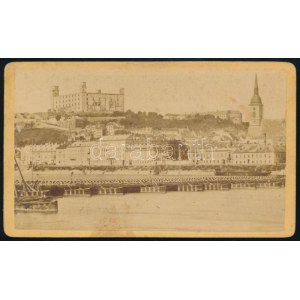 cca 1870 Pozsony, látkép a mólóval és a várral, keményhátú fotó, jelzés nélkül, kissé foltos, 6,5x10,5 cm /...