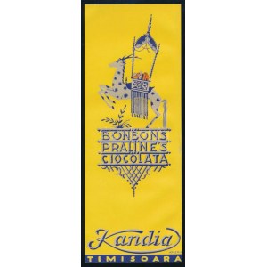 cca 1925 A temesvári (Erdély) Kandia csokoládégyár dekoratív art deco reklámja, sign. Kner Albert...