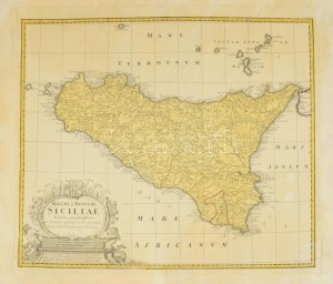 [Szicília színezett rézmetszetű térképe] Homann Heirs: 1747 Regni & Insulae Siciliae Tabula geographica...