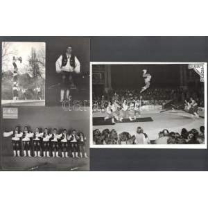 cca 1930-1950 Cirkusszal kapcsolatos tétel: The Marosi's acrobats, Deschán Miklós, stb 8 db nyomtatvány és fotó ...