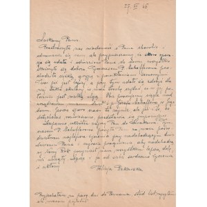 [MEHOFFER Jadwiga], PIEKARSKA Felicja. Letter dated December 27, 1946; Piekarska writes to M. Iwanski: ...
