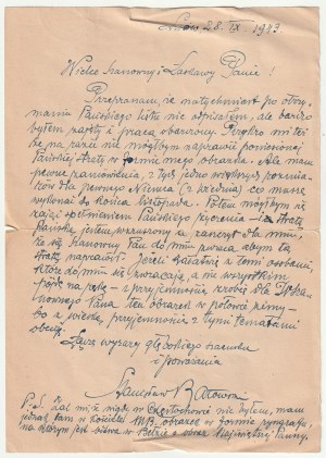 BATOWSKI Stanislaw, Lviv. Set: 1) letter to Mieczyslaw Iwanski from Czestochowa, September 28, 1943 ...