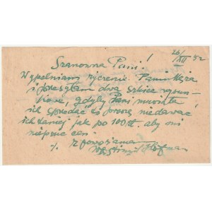 HOFMAN Wlastimil. List z dn. 26 grudnia 1952 r.; Szanowna Pani! Wypełniam życzenie Pani Męża i przes…