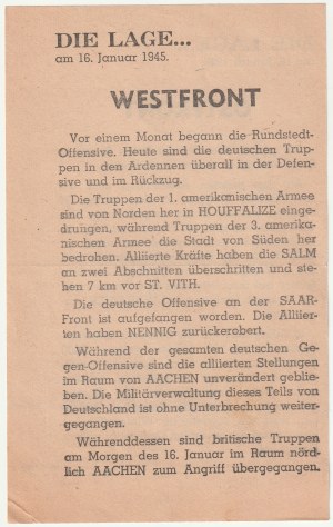 Eastern and Western FRONT - January 1945 Allied leaflets showing the situation on the Eastern Front and...
