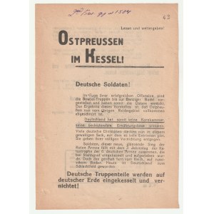 východné Prusko. Ostpreussen im Kessel! - Sovietsky leták z 1.2.1945, ktorý informuje o obkľúčení vojsk ...