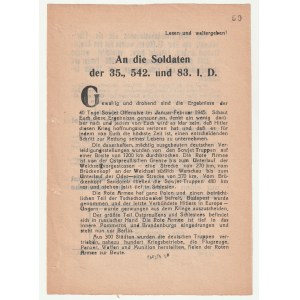 FRONT wschodni. An die Soldaten der 35., 542. und 83. I. D. - sowiecka ulotka skierowana do żołnierz…