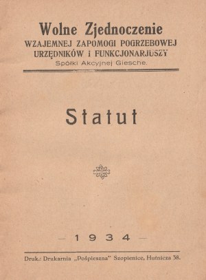 KATOWICE - Giesche SA. Libera Associazione di Mutuo Soccorso per la sepoltura dei Funzionari e degli Ufficiali di...