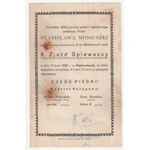 KATOWICE, Piotrowice. Program X Zjazdu Śpiewaczego z 03.07.1932 w 60. Rocznicę śmierci Stanisława Mo…