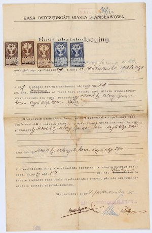 STANISŁAWÓW. Extabulatory receipt of the Savings Bank of the City of Stanislawow dated 31.10.1921 (entry dated 10.03.19....