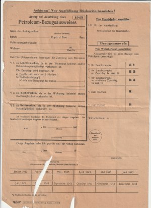 OKUPATION. Application for oil certificate for 1943, unfilled form, two hundred print...
