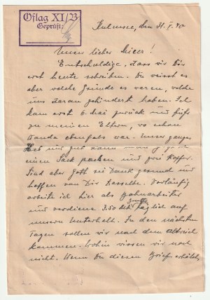 CHEŁMŻA (bei Toruń) - Oflag XI B W Bergen-Belsen. Brief von Wanda und Alojzy an einen Häftling, der...