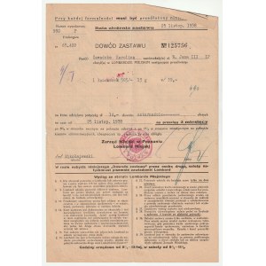 POZNAŃ. Dowody zastawów Karoliny i Alfreda Zawadzkich w Lombardzie Miejskim z lat 1938-1939; druki d…