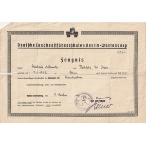 KOKOSZCZYN (pow. Poznań). Świadectwo ukończenia kursu jazdy ciągnikiem przez pochodzącego z Kokoszcz…