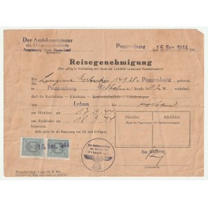 LUBOŃ (pow. Poznań). Przepustka na podróż z Lubonia dla Longiny Markowskiej z Żabikowa 17-18.09.1944…