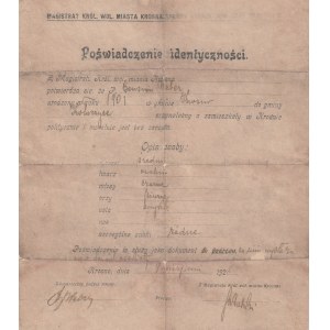 KOŁACZYCE (pow. Jasło), Krosno - Judaica. Identitätsnachweis (offizielle Bestätigung der Identität ...