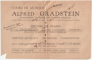 GRADSTEIN Alfred - Judaica. Print advertising a music course taught by Alfred Gradstein in Paris....