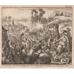 WIEDEŃ, JAN III SOBIESKI. Scena z bitwy pod Wiedniem (12 IX 1683); ryt. J. Luyken, pochodzi z serii:…