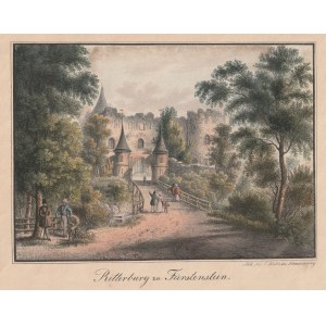 KSIĄŻ, WAŁBRZYCH. Widok na zamek; lit. C.T. Mattis, ok. 1820; lit. kolor., st. bdb., naddarcie; wym.…