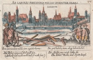 LEGNICA. Panorama de la ville ; tiré de : D. Meissner, Thesaurus Philopoliticus, éd. par E. Kieser, 1623 ; n...