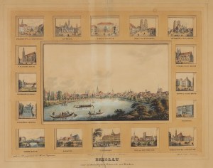 WROCŁAW. Views of the city in 17 sections: 1) center general view of the city - no title; 2) Market Square and Great...