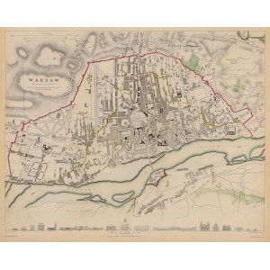 WARSZAWA. Plan miasta; rys. W.B. Clarke, ryt. T.E. Nicholson, wyd. C. Knight, Londyn 1852; orientacj…