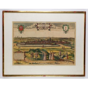 GDAŃSK. Panorama miasta ze wzgórza Grodzisko; pochodzi z: Civitates Orbis Terrarum, wyd. G. Braun, F…
