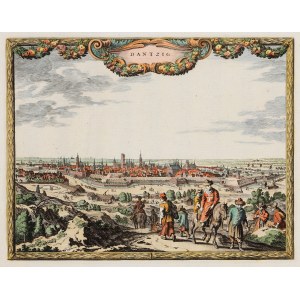 GDAŃSK. Panorama miasta z Biskupiej Górki (od południowego zachodu); ryt. P.H. Schut, wyd. N. Vissch…