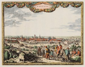 GDAŃSK. Panorama de la ville depuis Biskupia Górka (depuis le sud-ouest) ; eng. P.H. Schut, édition de N. Vissch...