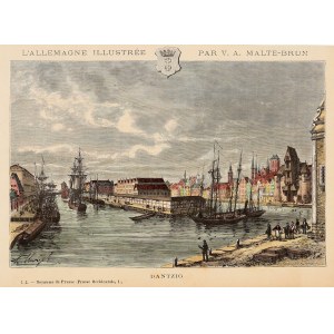 GDAŃSK. vista da Ołowianka all'Isola dei Granai; ing. Navellier e Marie, disegno di H. Clerget, 1885; alberi. ...
