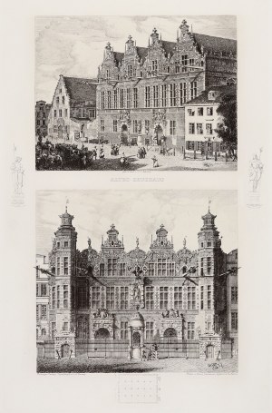 GDAŃSK. Velká zbrojnice ze strany Uhelného trhu a ulice Piwna - dva pohledy odrážející se od jedné desky...