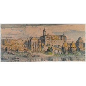 MALBORK. Widok ogólny zamku od str. Nogatu; lit. znany artysta malarz i grafik, Theodor Bolesław Urt…