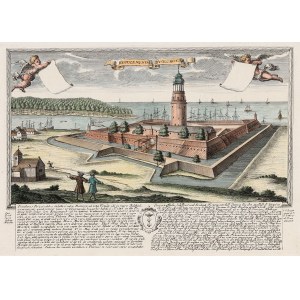 WISŁOUJŚCIE. Widok twierdzy; rys. z natury F.B. Werner, wyd. J.C. Leopold, ok. 1750; w górnych naroż…