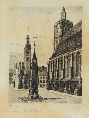 BUSCHBAUM Karl Albrecht (1885-1955), GUBIN. View of the town hall and parish church (now in ruins) in Gub...