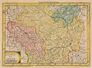 POLSKO (za první republiky nazývané KORONA), ZEMĚ. Mapa Polska a Slezska; podle Mercatorovy mapy, ryt. P. Kaer...
