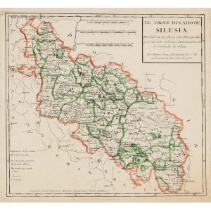 ŚLĄSK. Hiszpańska mapa Śląska z zaznaczonym podziałem na księstwa; T. López de Vargas Machuca, 1758;…