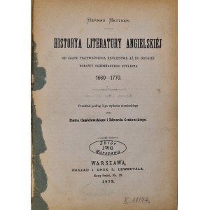 HETTNER Herman - HISTORYA LITERATURY ANGIELSKIEJ Wyd. 1879 Z księgozbioru J.W. Gomulickiego