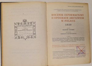 Szober Teodor oprac. - ROCZNIK INFORMACYJNY O SPÓŁKACH AKCYJNYCH W POLSCE 1930.