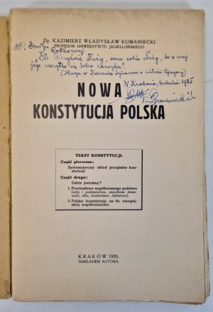 KUMANIECKI K. W. - NOWA KONSTYTUCJA POLSKA Wyd. 1935 DEDIKACE AUTORA