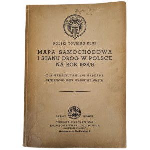 POLSKI TOURING KLUB. Mapa samochodowa i stanu dróg w Polsce na rok 1938/9.