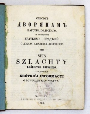 Soupis šlechty Polského království s doplněním stručných informací o dokladech o šlechtictví.....