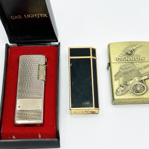 Kolekcja trzech zapalniczek - Must de Cartier, Kingsway (z oryginalnym pudełkiem) i Cannon