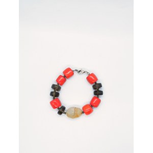 Bracelet with coral and agate, 925 silver
