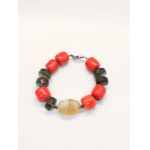 Bracelet with coral and agate, 925 silver