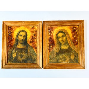 Para obrazków - Jezus oraz Maryja z bursztynem