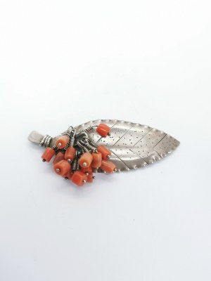 Silver brooch with coral ORNO Warsaw