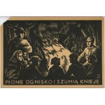 Gawron Wincenty, Woodcut - A campfire is burning in the forest.