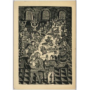 Dretler-Flin Stafania, gravure sur bois - Uczta u Wierzynka, 1950.