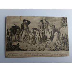 POCZTÓWKA MALARSTWO POLSKIE LEOPOLD LOFFLER POWRÓT PO NAPADZIE TATARÓW, PRZEDWOJENNA